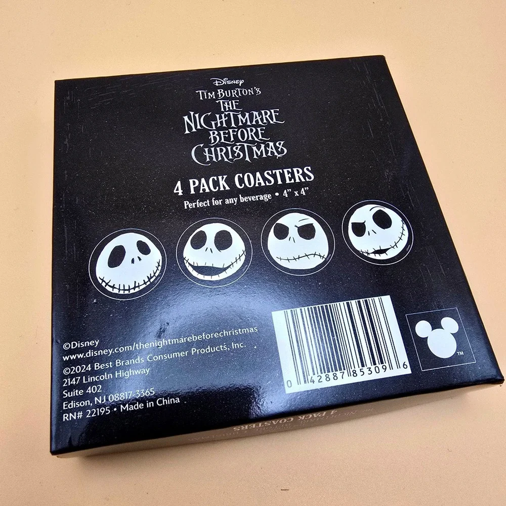 Disney Nightmare Before Christmas Jack Skellington Coaster Set 2 Pack Bundle 4x4